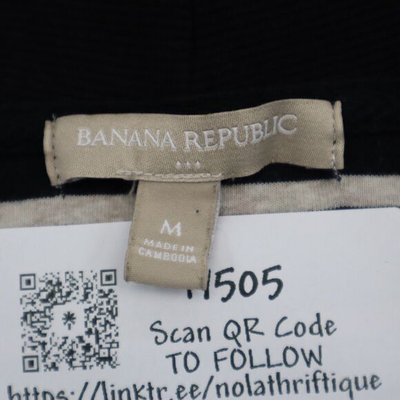 Banana Republic Sweater Womens M Black Long Sleeve Button Stripe Knit Pullover - Picture 2 of 16